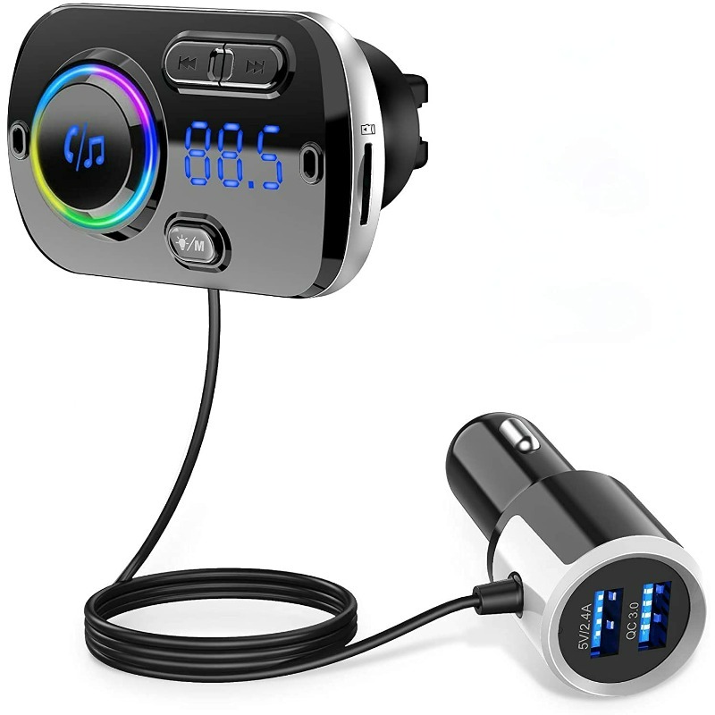 Robot Bluetooth Car - 新型BC49BQ車載Bluetooth 5.0 MP3プレーヤー 7色アンビエントライト QC3.0急速充電器 ハンズフリーFMトランスミッター