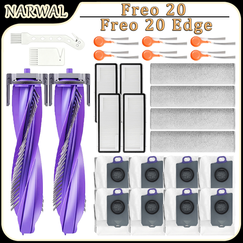 Robot Vacuum - NARWAL Freo 20/Freo 20 Edge ロボット掃除機用アクセサリー：メインブラシ、サイドブラシ、モップクロス、HEPAフィルター、ダストバッグ、交換部品