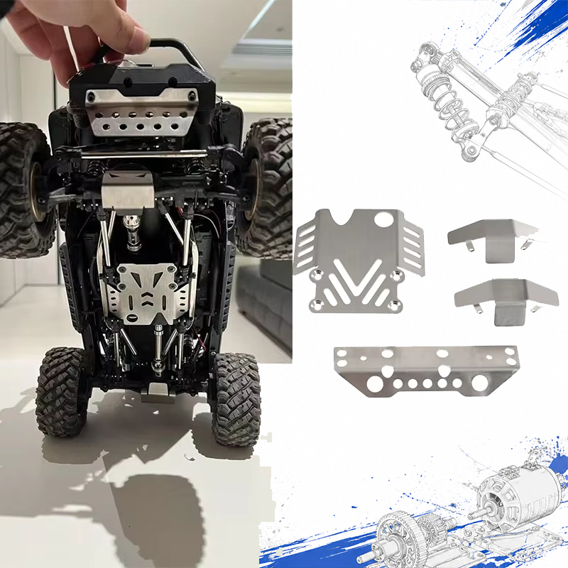 Robot Car Kit - 1/10スケールのRCクローラー用、ステンレス製フルプロテクションキット。シャーシ装甲プレートと前後バンパーガードで衝撃から保護し、RCモデルをアップグレード。