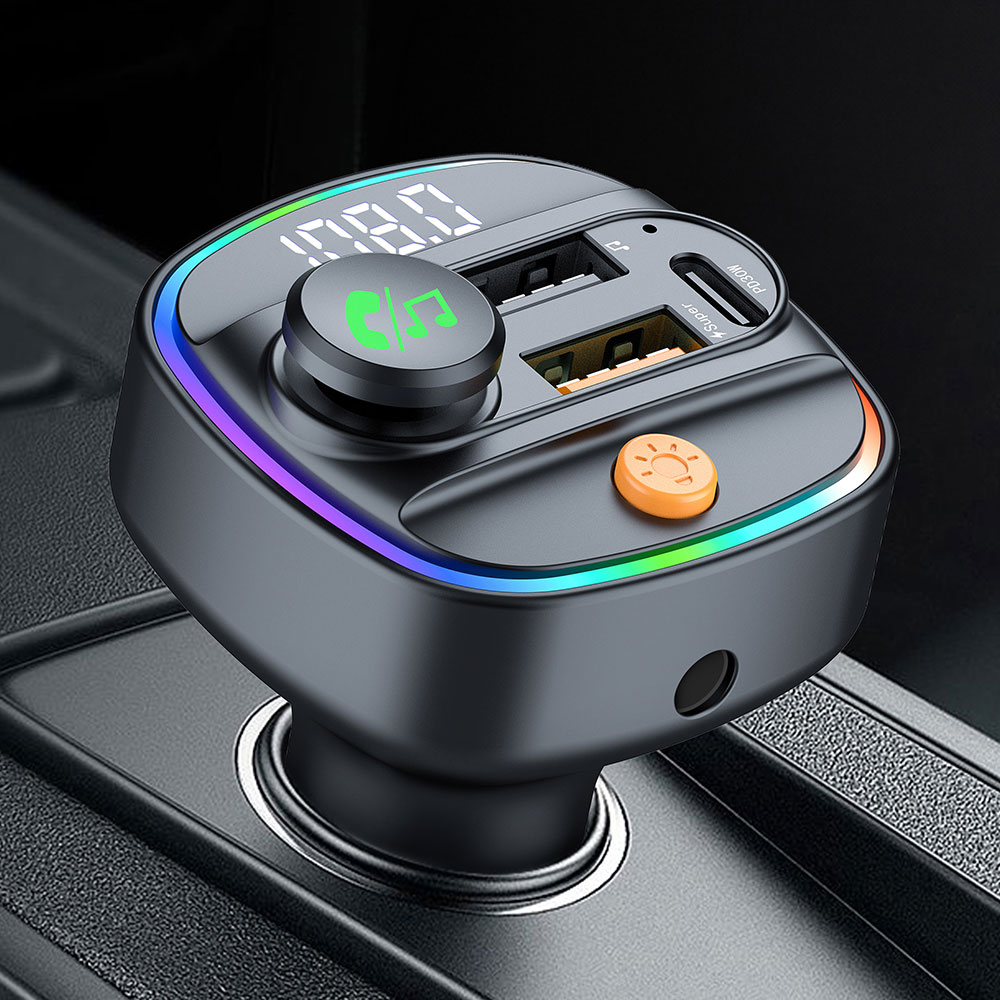 Robot Bluetooth Car - Bluetooth 5.4 FMトランスミッター ハンズフリー 車載AUXラジオモジュレーター MP3プレーヤー