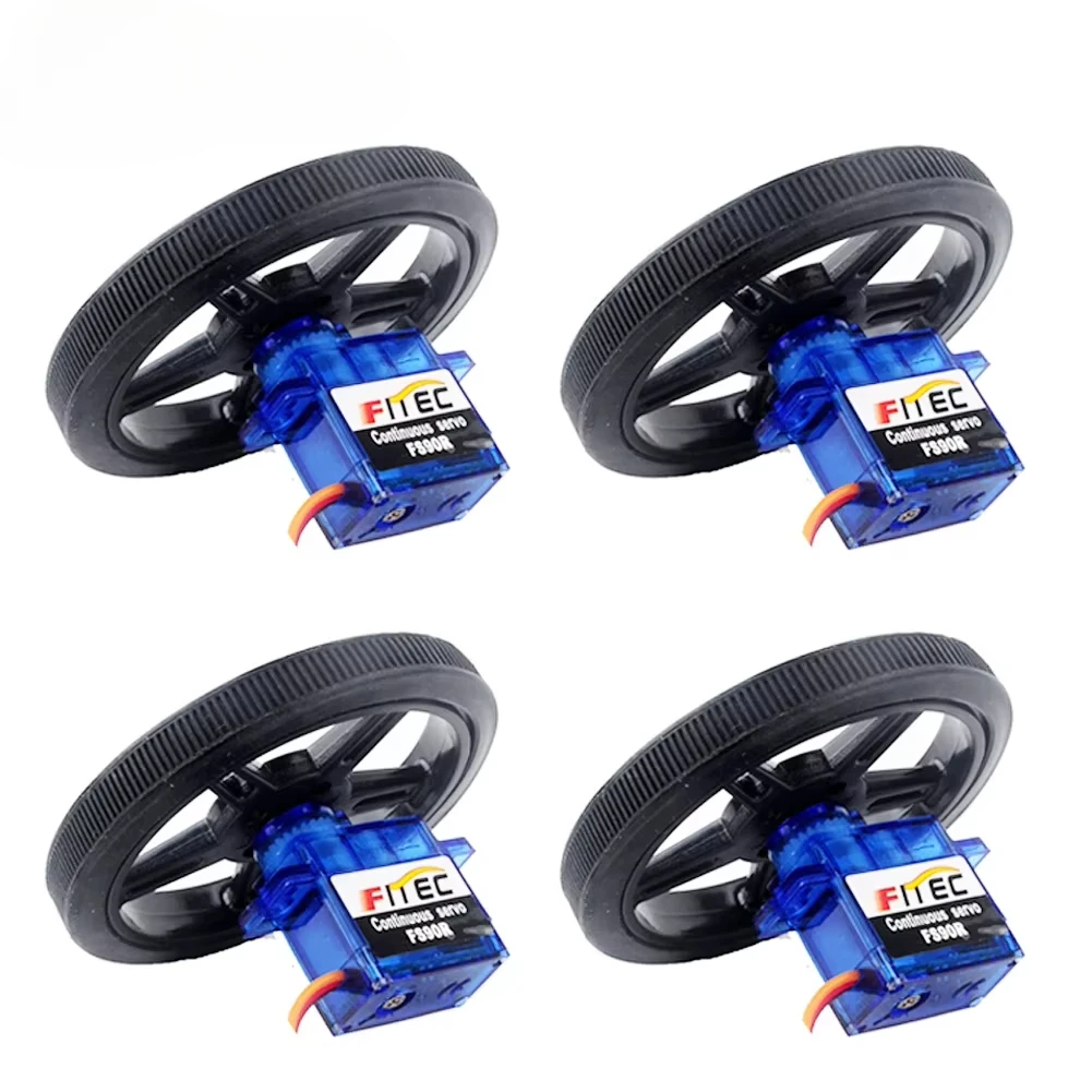 Micro Servo - 4個セット Feetech FS90R サーボ 360度連続回転マイクロRCサーボ、ホイール付きミニサーボ、RCカー・飛行機用プラスチックホイール