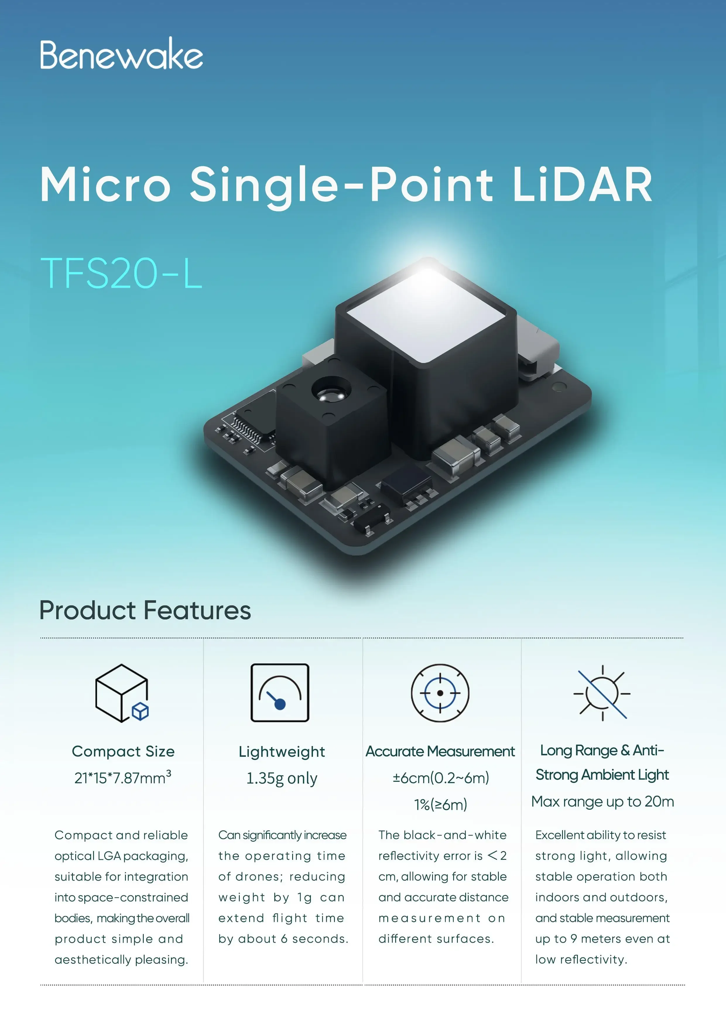 Benewake TFS20-L 20m マイクロLiDAR - Arduino Robot のレビューと価格